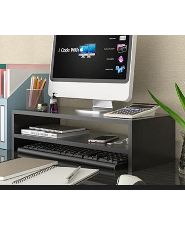 Support de moniteur en bois organiseur de bureau d'ordinateur à 2 niveaux pour ordinateur portable imprimante écran TV étagère pour imprimante moniteur d'ordinateur portable Noir - B09JJNSN8F
