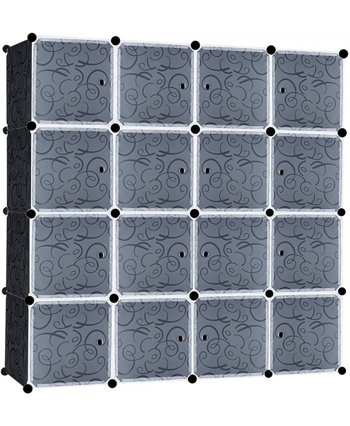 UISEBRT Système d'étagères DIY En plastique 16 boîtes avec porte Noir avec motifs - B09PFV6VQ8
