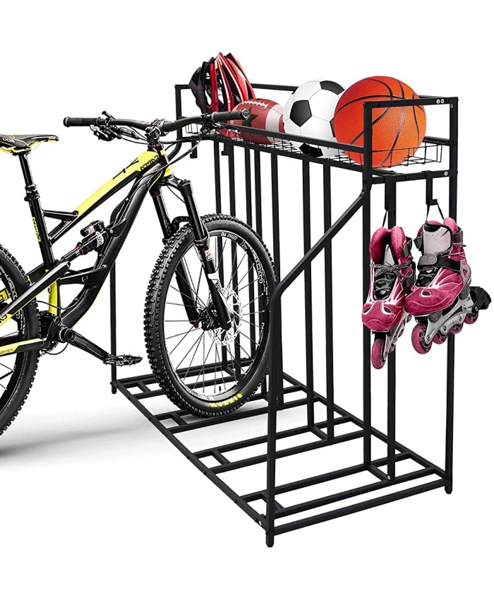 Sanheshun Râtelier à vélo 4 pièces avec panier de rangement et 4 crochets pour le rangement du garage vélo pour enfants roues intérieures et extérieures et roulements de sport - B098F256RF