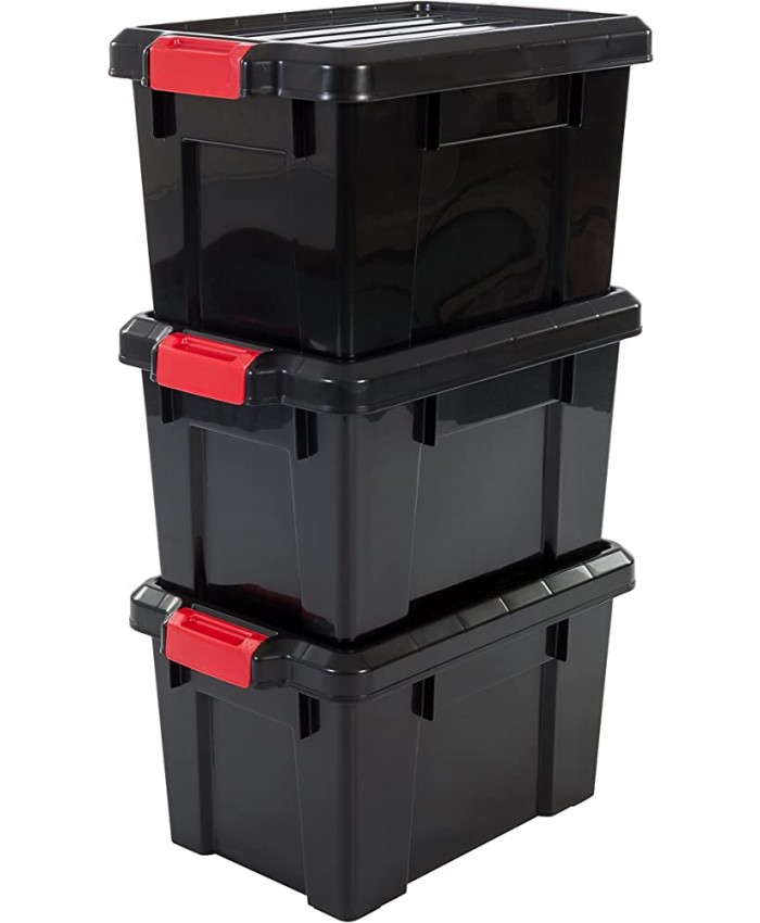 Iris Ohyama Lot de 3 boîtes de rangement bricolage 21 L avec clips de fermeture empilable garage Power Box SK-210 Noir - B06XZQLJRQ
