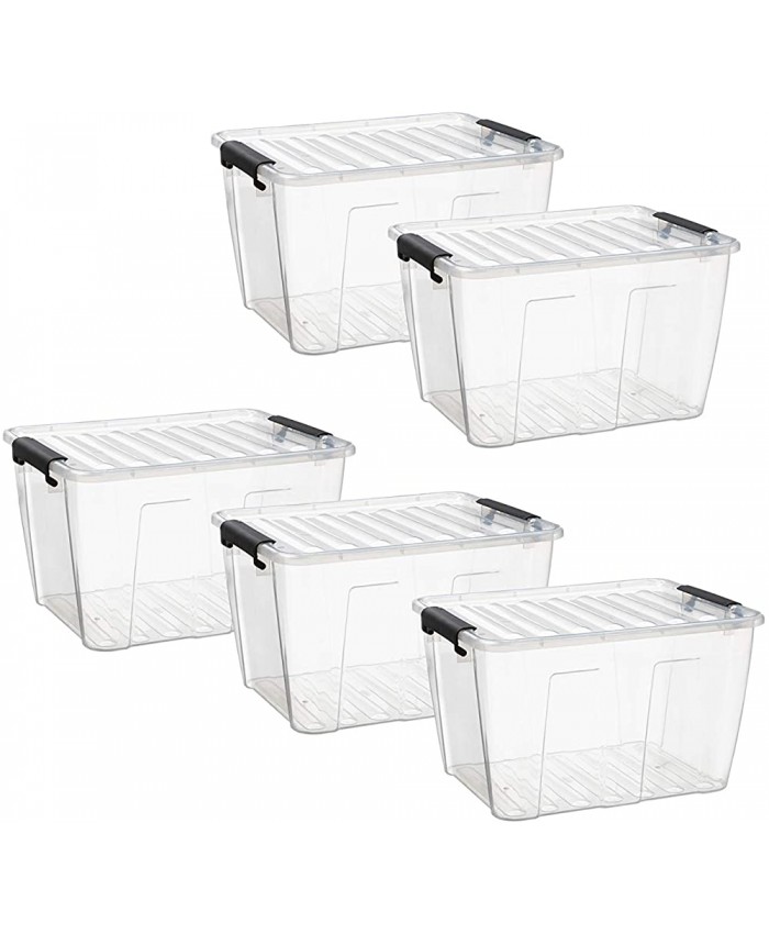 Plast Team Home Box Lot de 5 boîtes de Rangement Transparentes en Plastique avec Couvercle et Clips de Fermeture 15 l - B091ZH6CK7