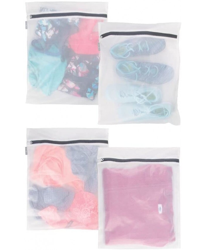 mDesign sac à linge lot de 4 avec fermeture éclair inoxydable – grande trieuse de linge en tissu pour machine à laver – filet à linge pour linge sale linge délicat et chaussettes – blanc - B07BH2KFHM